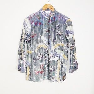 CITRON Floral Abstract Blouse With Snap Closure Bamboo/Nylon Blend Size Small